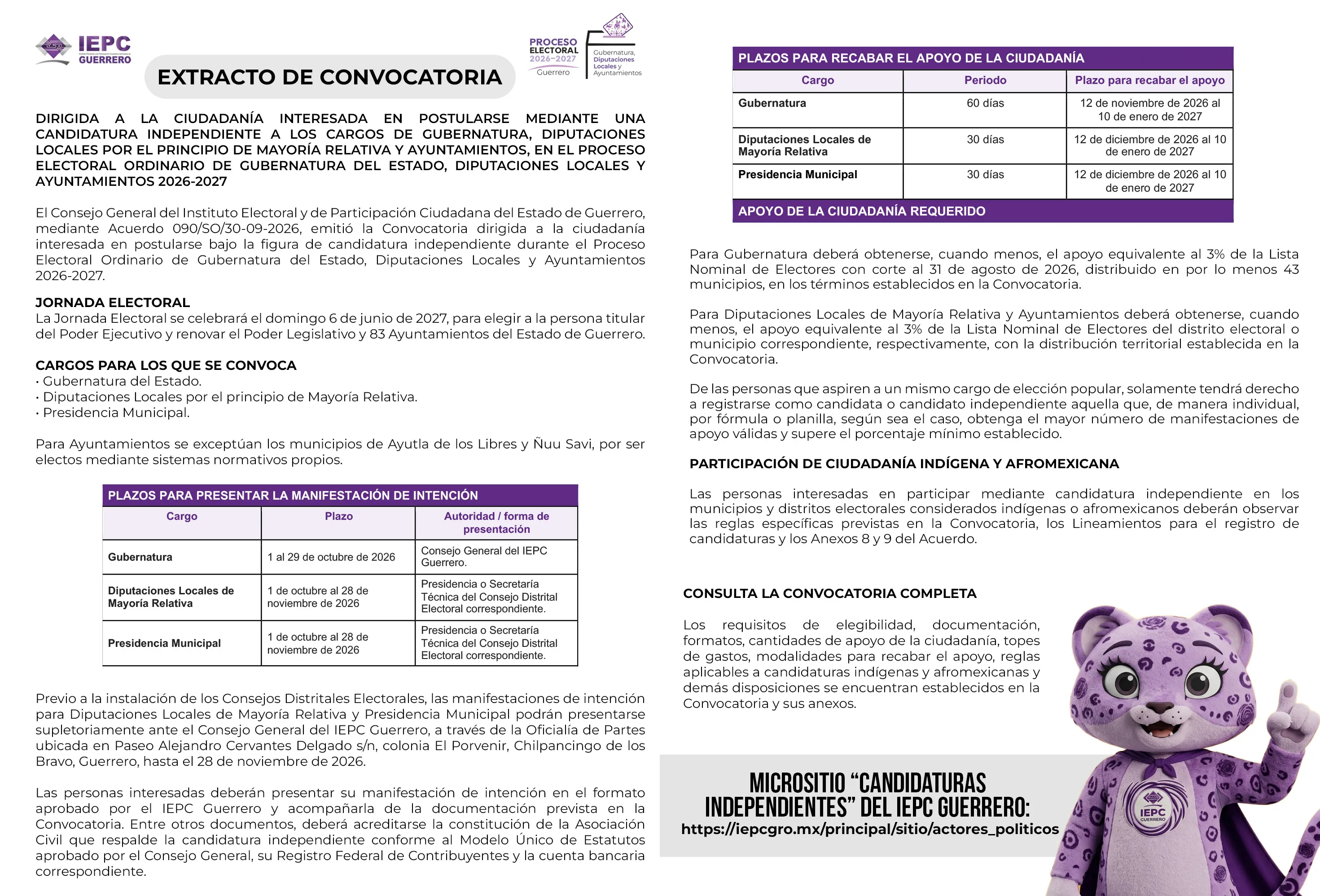 Extracto Español de la Convocatoria para Candidaturas Independientes