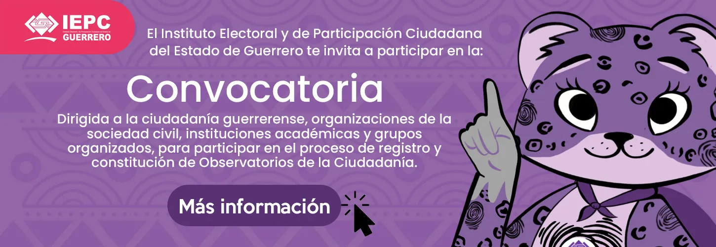 Convocatoria dirigida a la ciudadanía guerrerense; organizaciones de la sociedad civil; instituciones académicas y grupos organizados, para participar en el proceso de registro y constitución de obser
