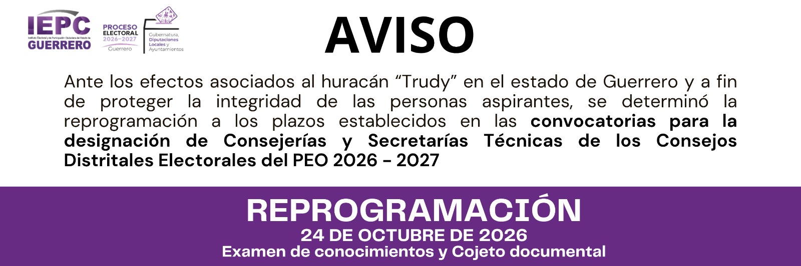 Aviso cambio fecha aplicacion examen